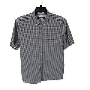 Lacoste Dress Shirt Mens XL 46 Blue Check Short Sleeve Button Up Croc Logo